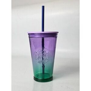 STARBUCKS 2022 PURPLE & TEAL OMBRE RECYCLED GLASS COLD BREW TUMBLER 16 Oz.